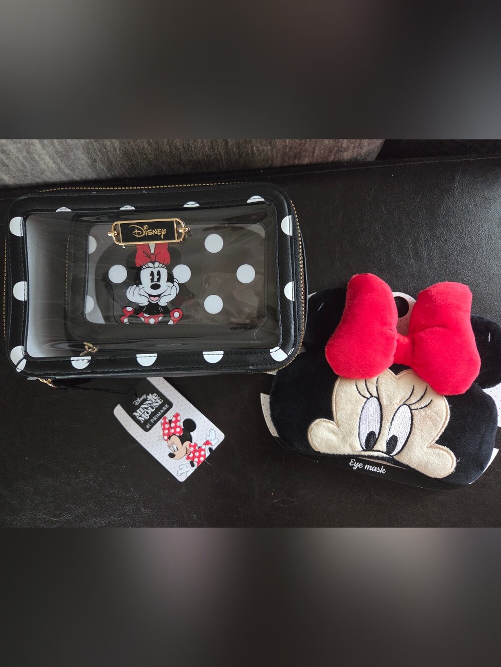 Disney Primark Minnie Mouse Black, White & Red Makeup Bags And Eyemask